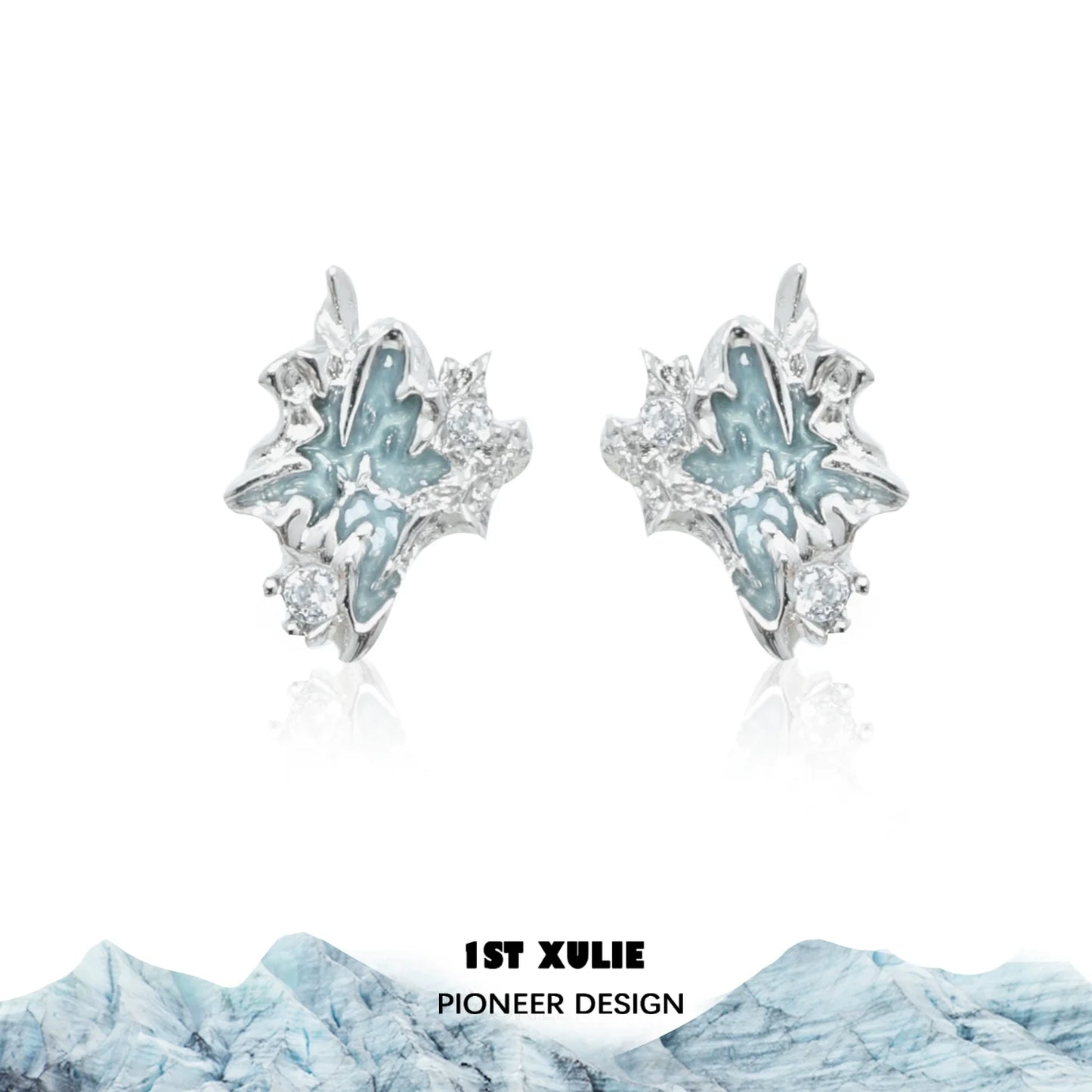 Elegant 1ST XULIE Arctic Sea Breeze Earrings featuring sparkling accents and a unique leaf design