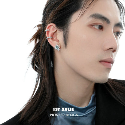 Stylish model wearing 1STXULIE Arctic Sea Breeze earrings featuring a delicate design