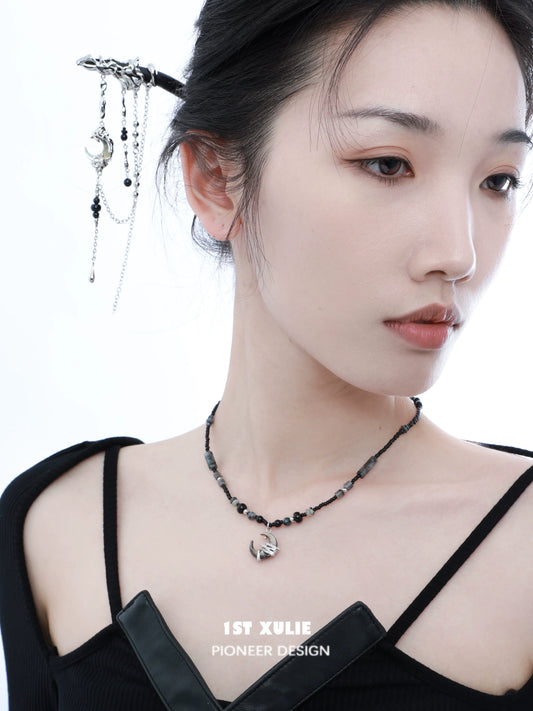 Elegant black moon agate necklace featuring polished stones for a chic look