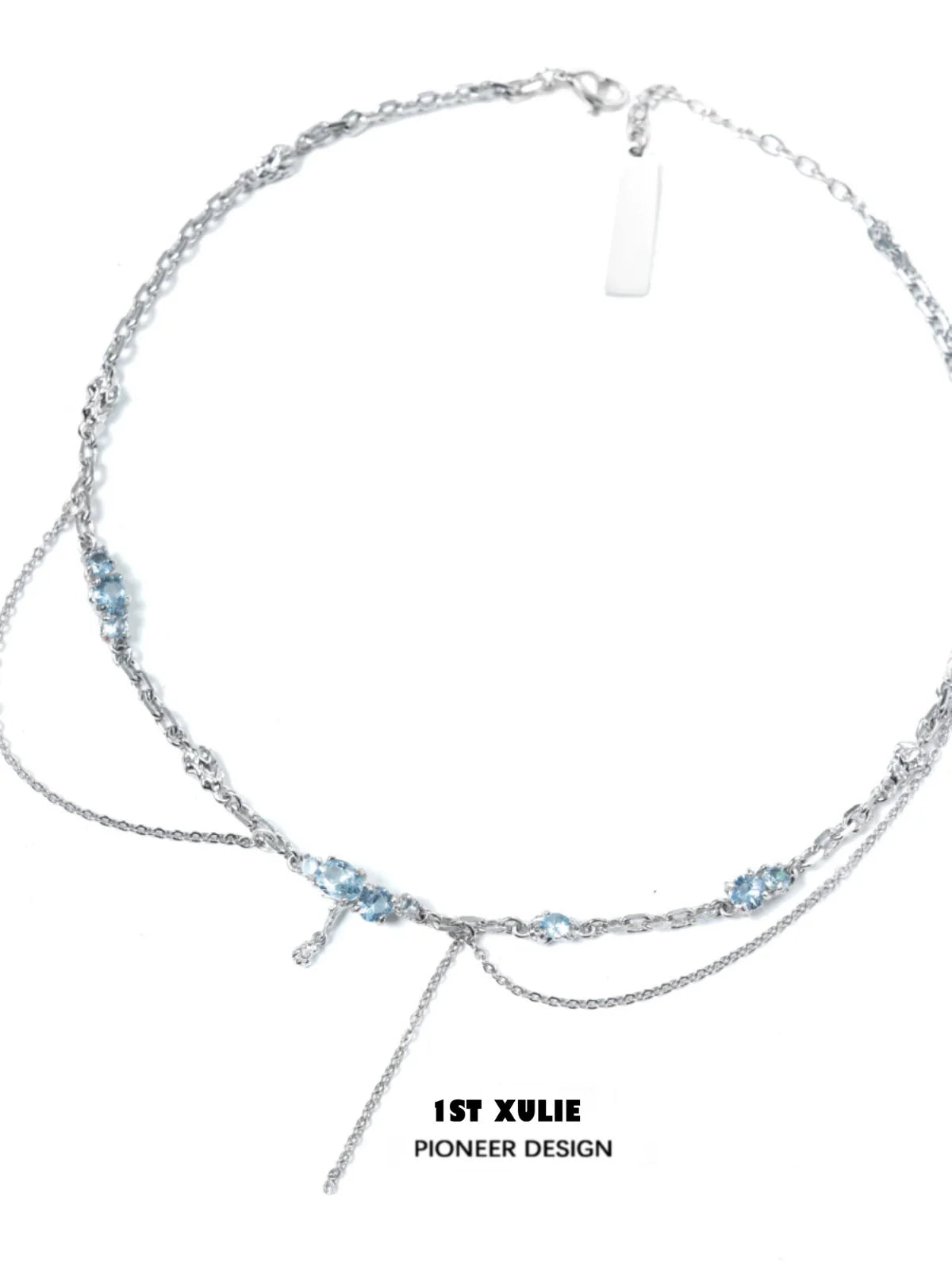 Elegant blue fringe zircon necklace with silver chain for a chic and stylish look
