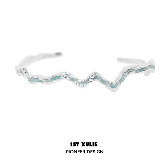 1ST XULIE Blue Ocean Spirit Silver Bracelet with a Wavy Design for Stylish Accessory Lovers