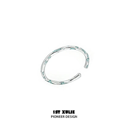 Stylish blue textured silver ring designed by 1STXULIE for trendy accessory lovers
