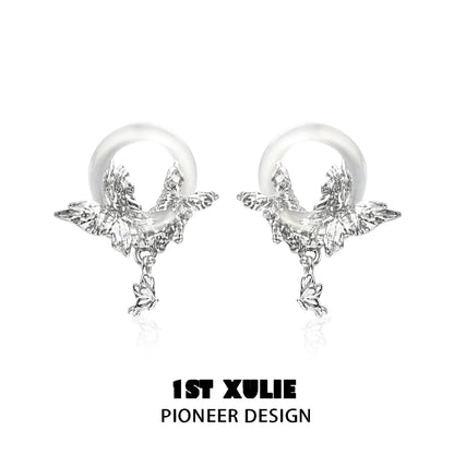 Butterfly chalcedony earrings with intricate silver design for elegant style