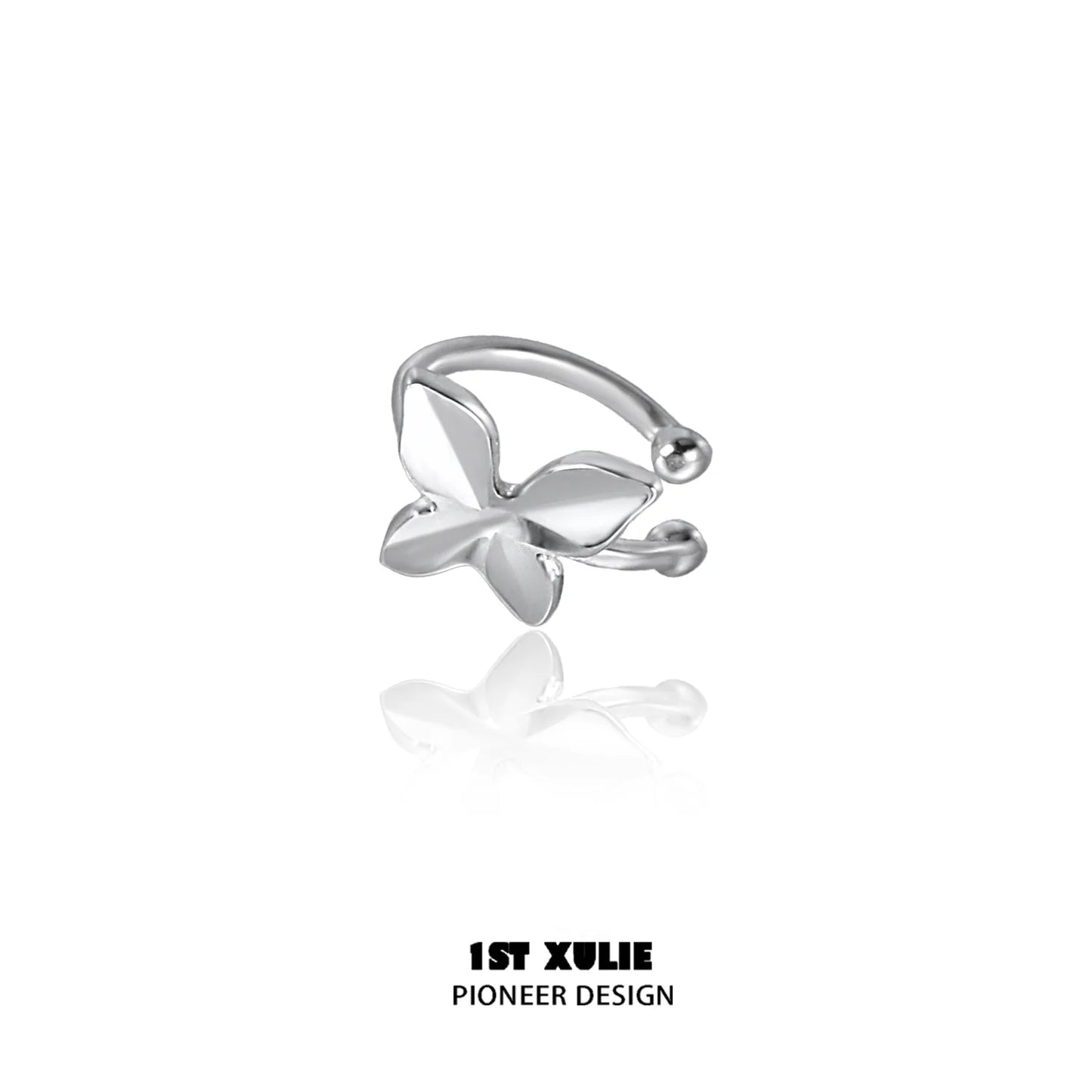 Butterfly silver ear cuff from 1STXULIE showcasing a sleek and elegant design