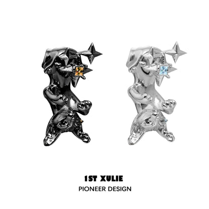 Unique cat star stud earrings featuring sparkling gemstones in a playful design by 1STXULIE