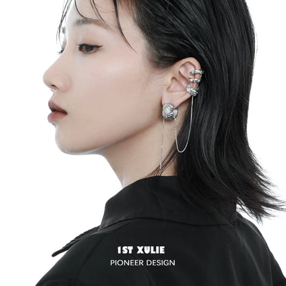 Elegant model showcasing celestial agate ear clip with unique design in a stylish setting