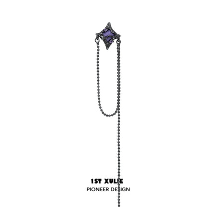 Unique celestial ear cuff jewelry in black with a chain and purple gemstone detail