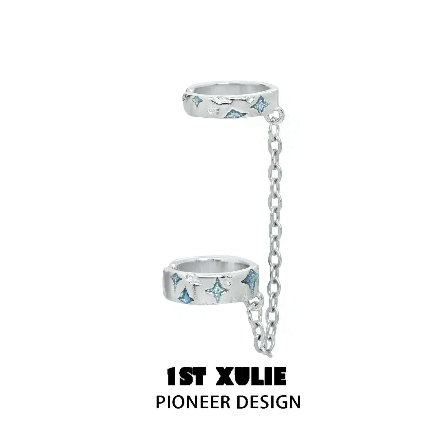 1ST XULIE Celestial Ear Cuff with Silver Finish and Blue Star Designs for Unique Ear Accessories