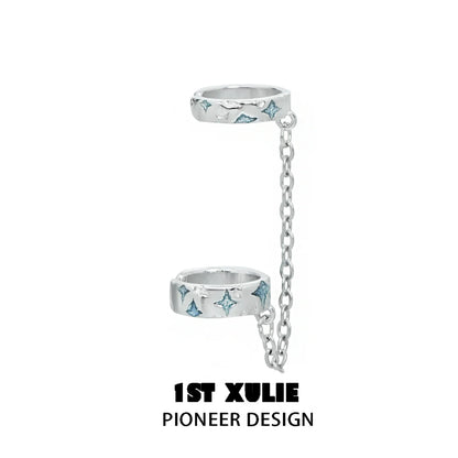 1ST XULIE Celestial Ear Cuff with Silver Finish and Blue Star Designs for Unique Ear Accessories