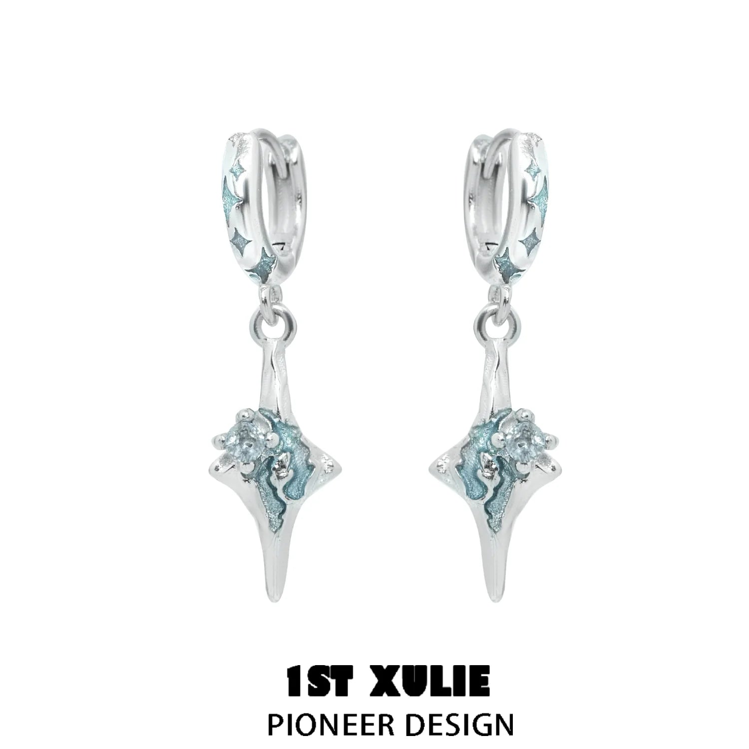 Celestial sea star earrings in silver with a unique design featuring turquoise accents