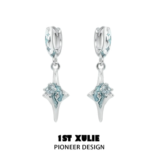 Celestial sea star earrings in silver with a unique design featuring turquoise accents