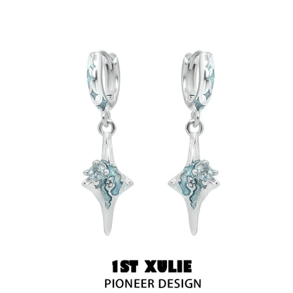 1ST XULIE Celestial Sea Star Earrings with Silver Design and Aqua Accents