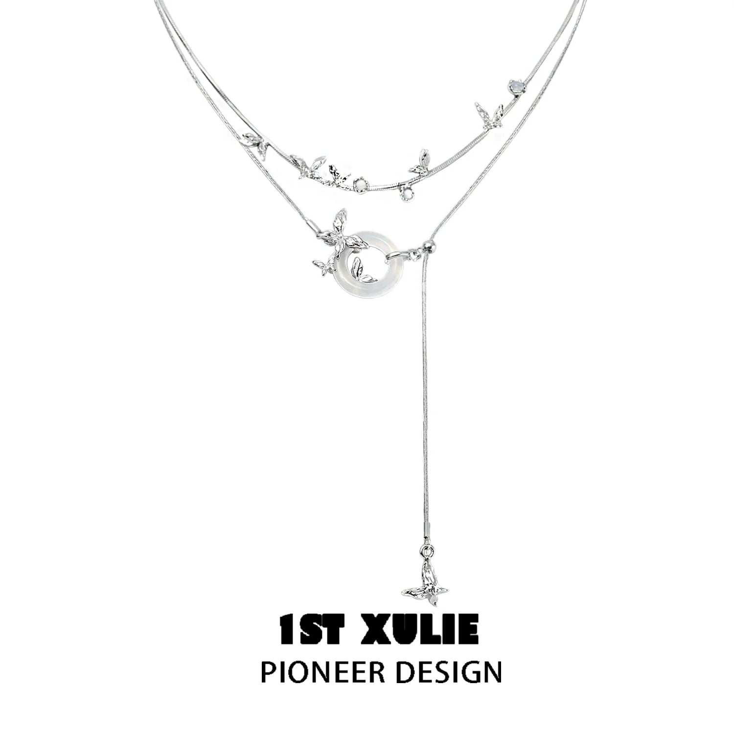 1ST XULIE Chalcedony Butterfly Necklace with delicate butterfly charms and layered design
