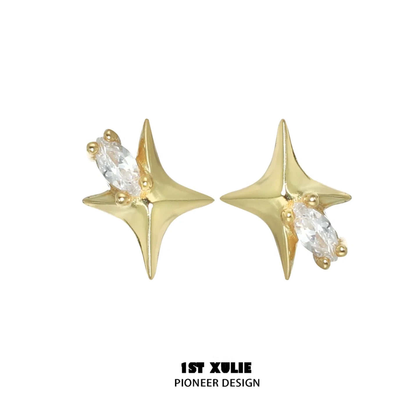 Cosmic star earrings in gold featuring sparkling crystals for a stylish look