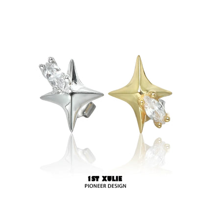 1STXULIE Cosmic Star Earrings in Silver and Gold with Sparkling Crystal Accents