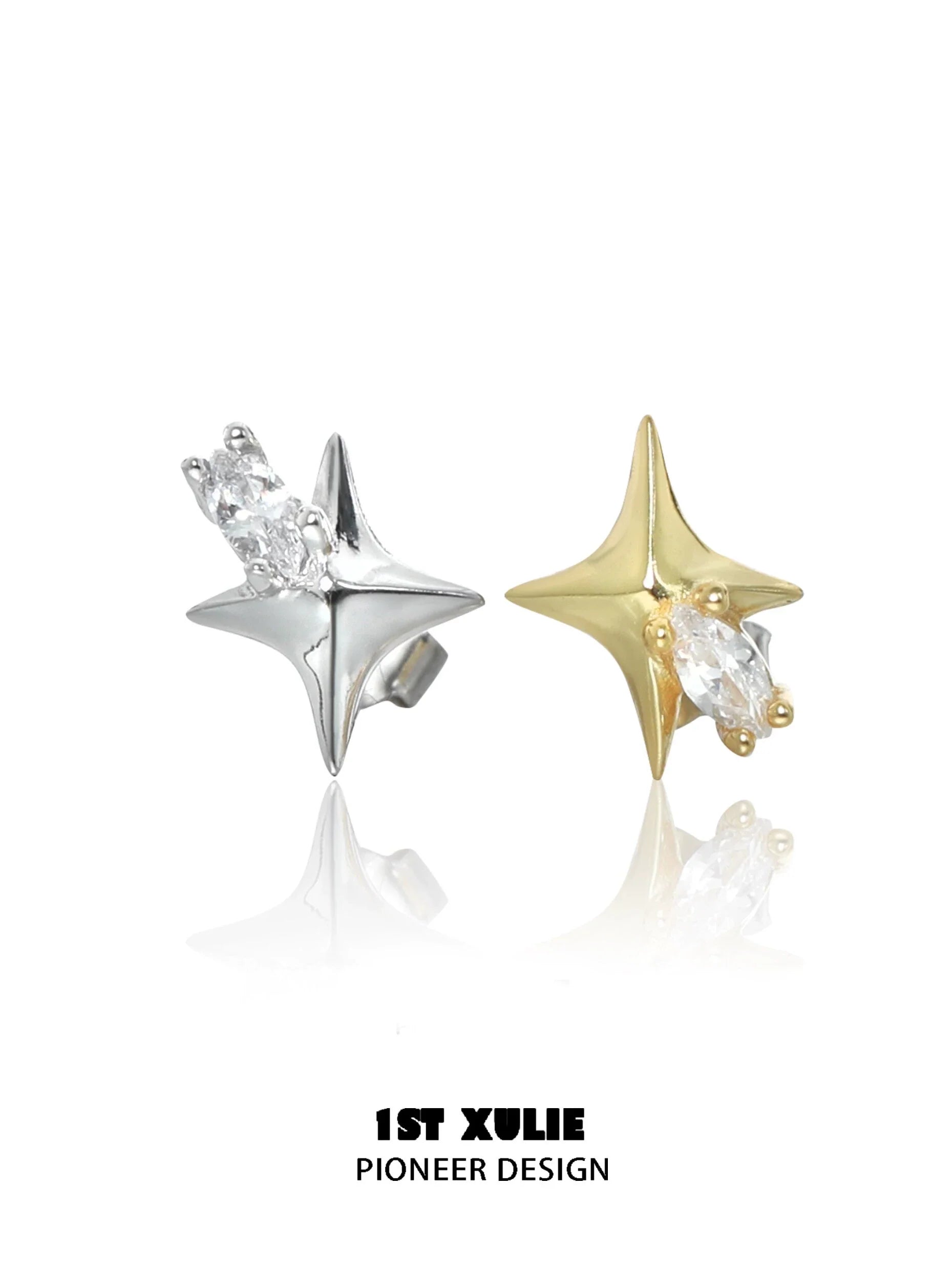 Silver and gold cosmic star earrings with sparkling accents for a stylish touch