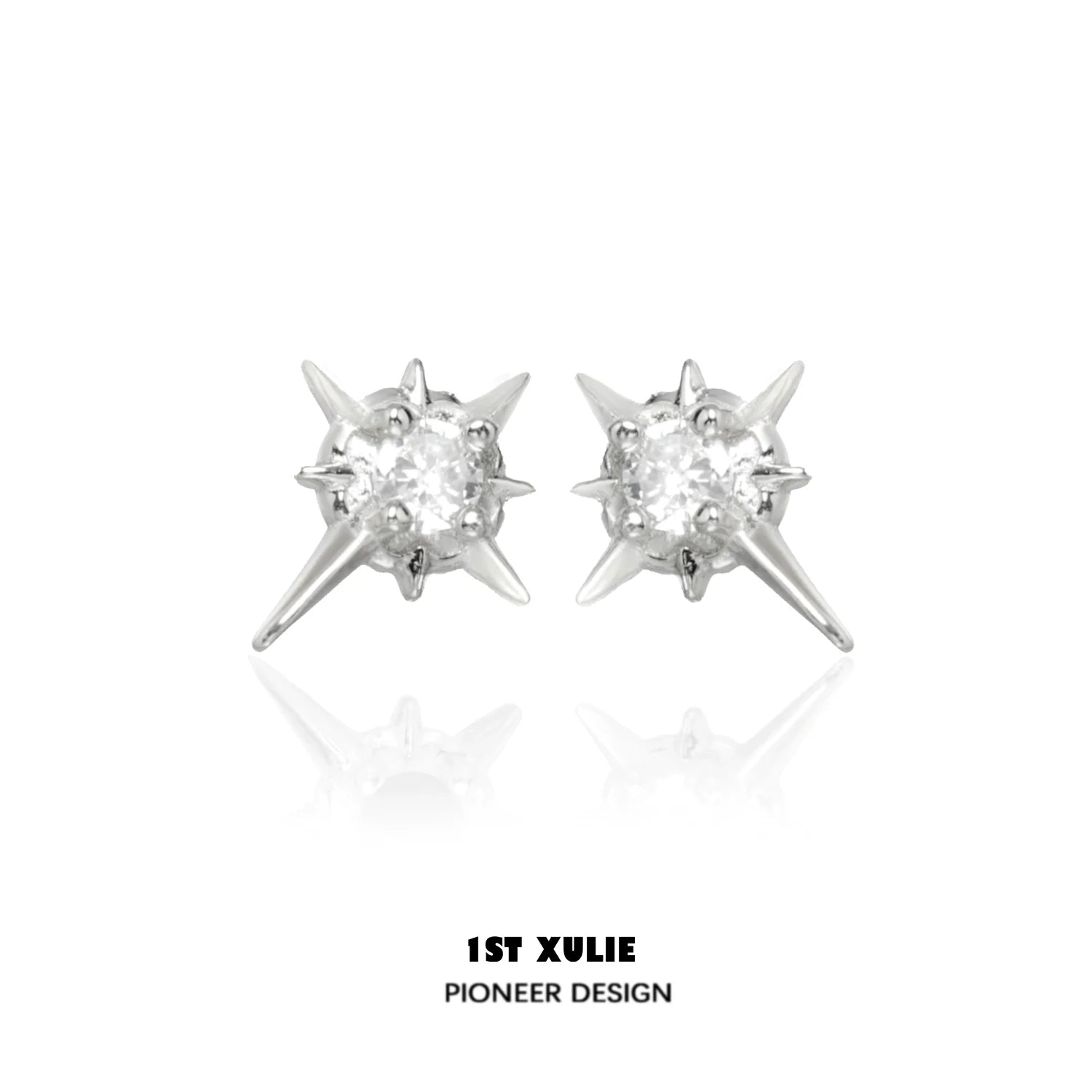 1ST XULIE Cosmic Star Earrings featuring a spiky design with sparkling crystals