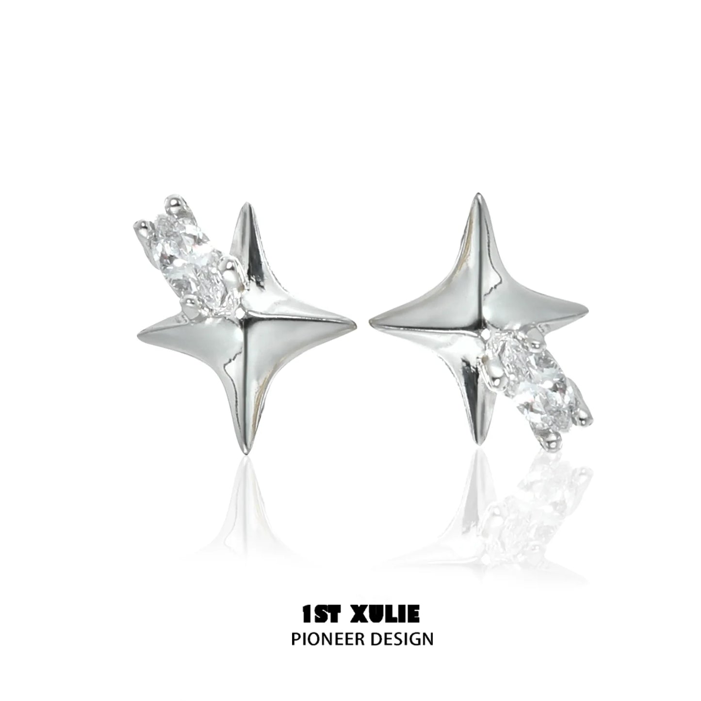 1STXULIE Cosmic Star Earrings in Silver with Sparkling Gemstone Accent for a Stunning Look