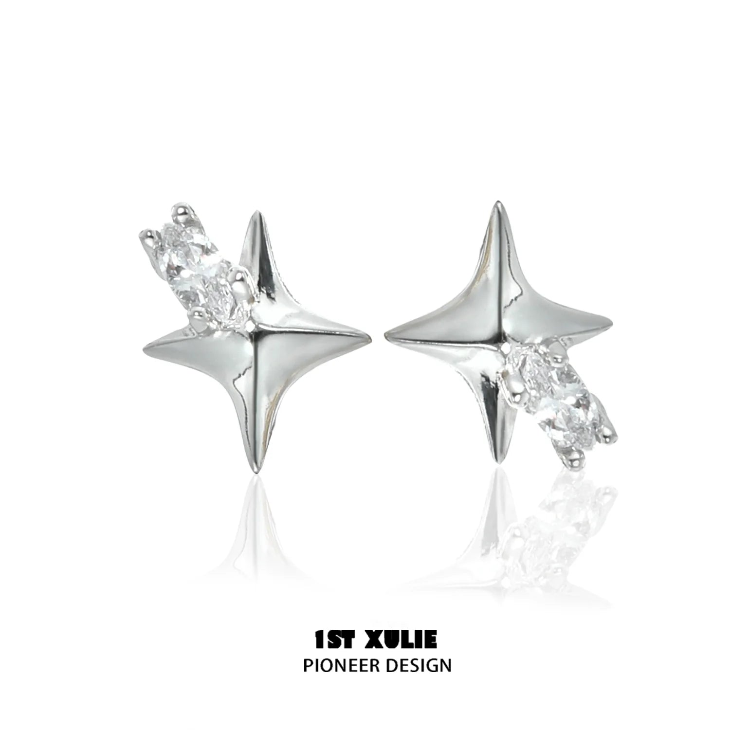 1STXULIE Cosmic Star Earrings in Silver with Sparkling Gemstone Accent for a Stunning Look