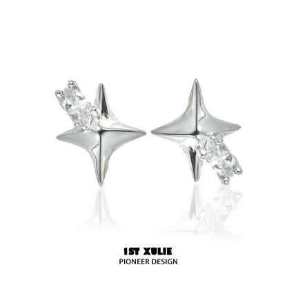 1STXULIE Cosmic Star Earrings in Silver with Sparkling Gemstone Accent for a Stunning Look