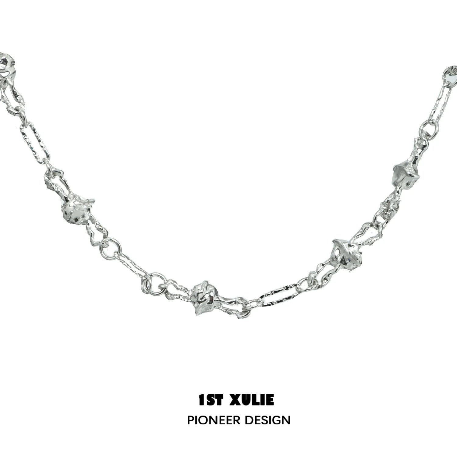 Silver crowned cat necklace designed with intricate links and elegant charm details