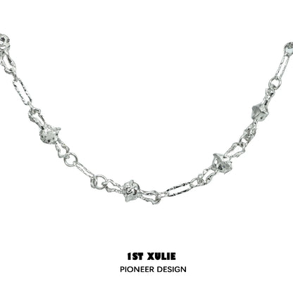 Silver crowned cat necklace designed with intricate links and elegant charm details