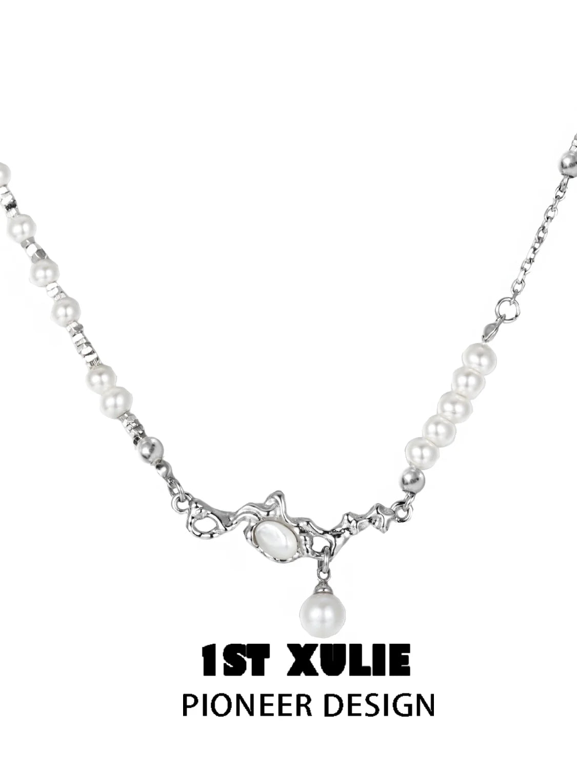 Crushed silver pearl necklace featuring a unique design with elegant pearl accents