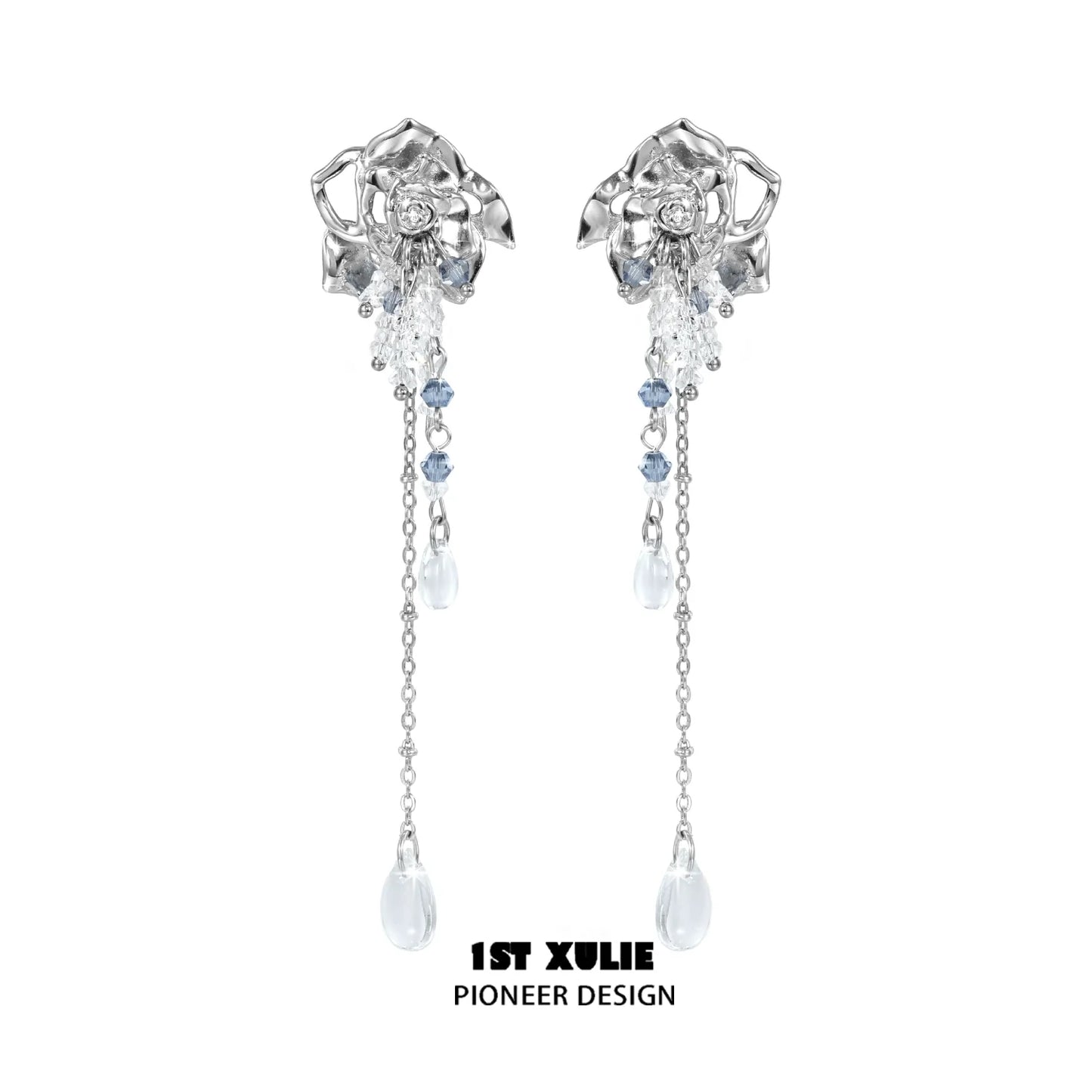 Elegant crystal rose tassel earrings with cascading gemstones and drops for a stunning look
