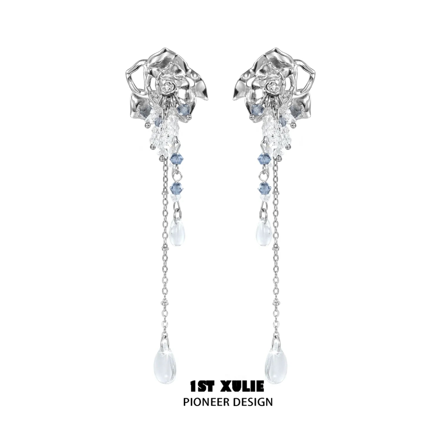 Elegant crystal rose tassel earrings with cascading gemstones and drops for a stunning look