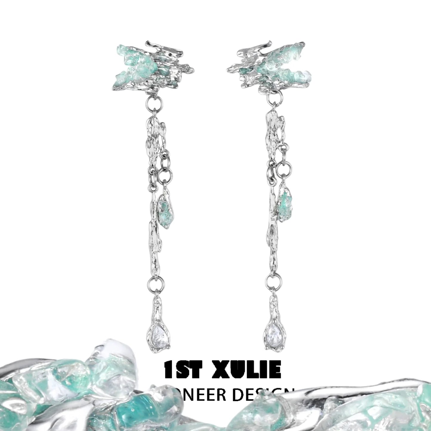 Elegant crystal tassel ear clips by 1ST XULIE featuring unique design and sparkling accents