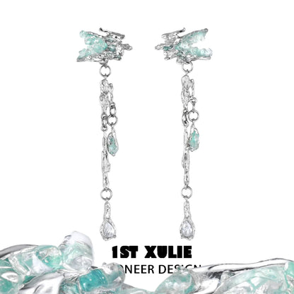 Elegant crystal tassel ear clips by 1ST XULIE featuring unique design and sparkling accents