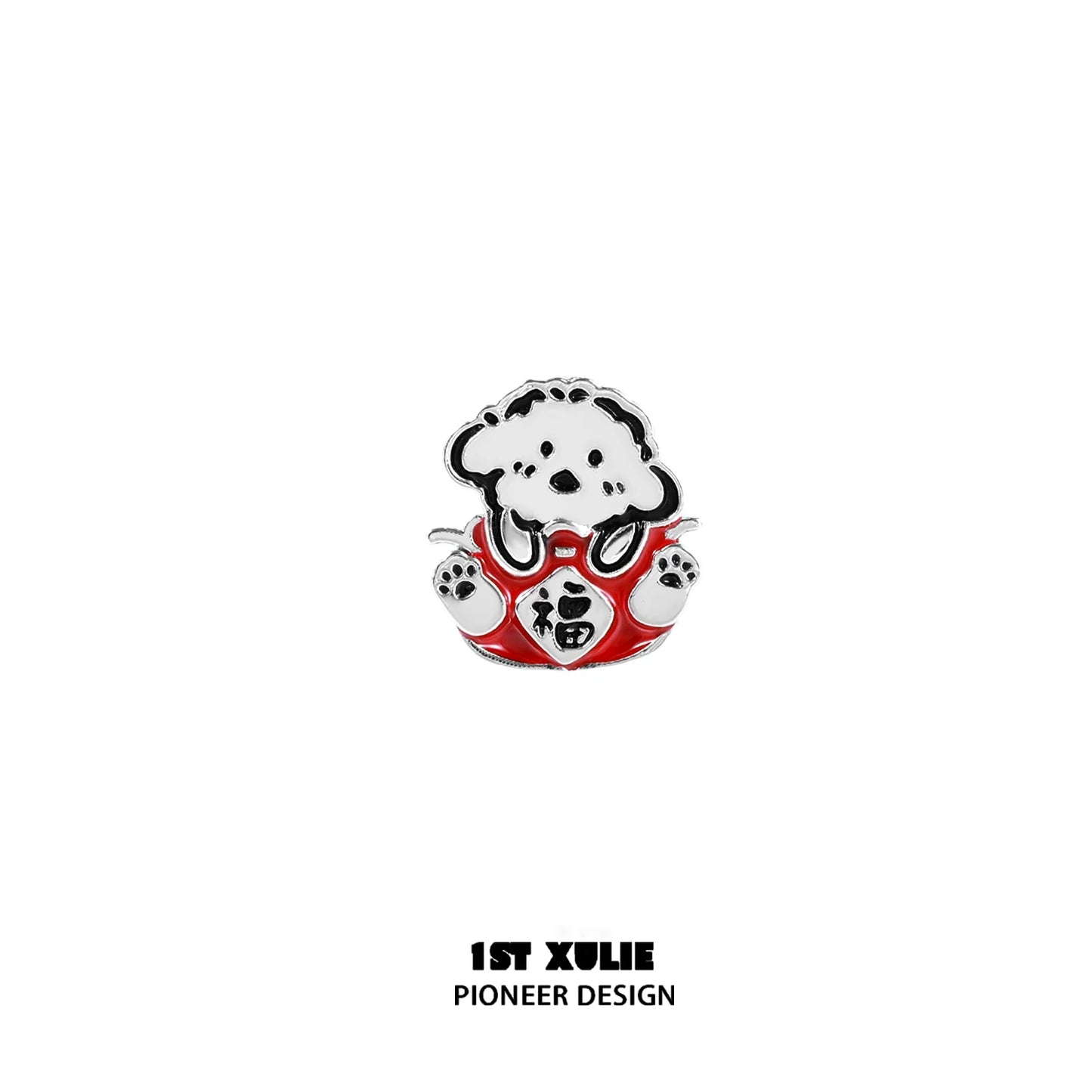 Adorable 1STXULIE cute puppy ear studs featuring a playful design with a red accent
