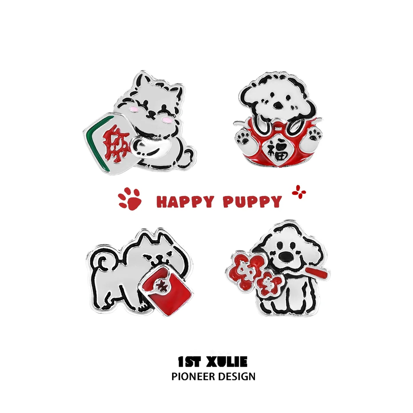Cute puppy ear studs set featuring playful dog designs in colorful enamel by 1STXULIE