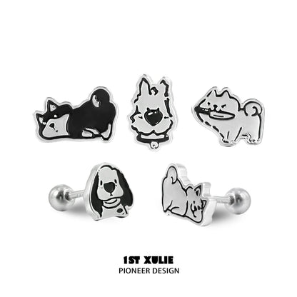 Cute puppy earrings featuring playful dog designs in black and white for animal lovers