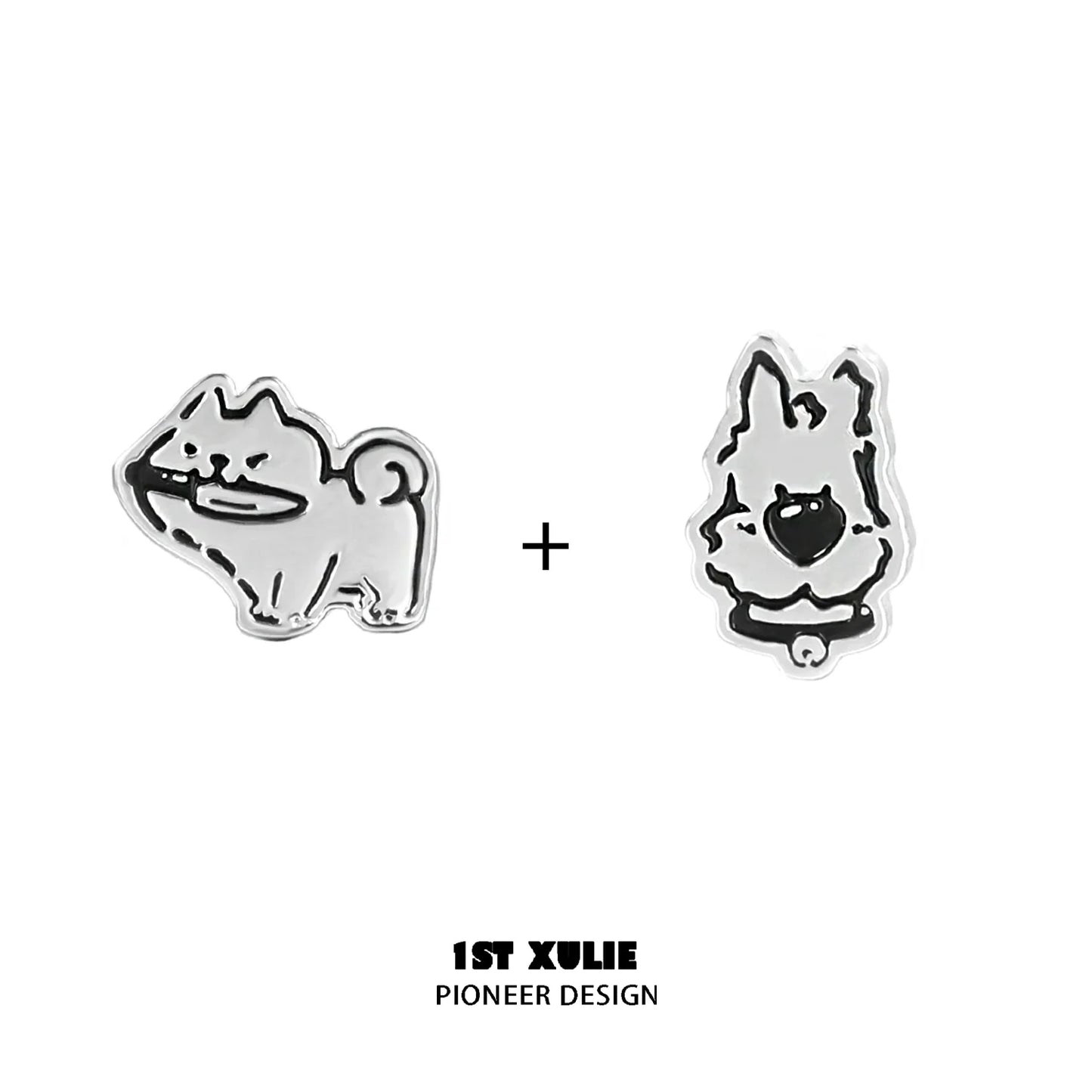 Cute puppy earrings in silver featuring playful dog designs from 1STXULIE