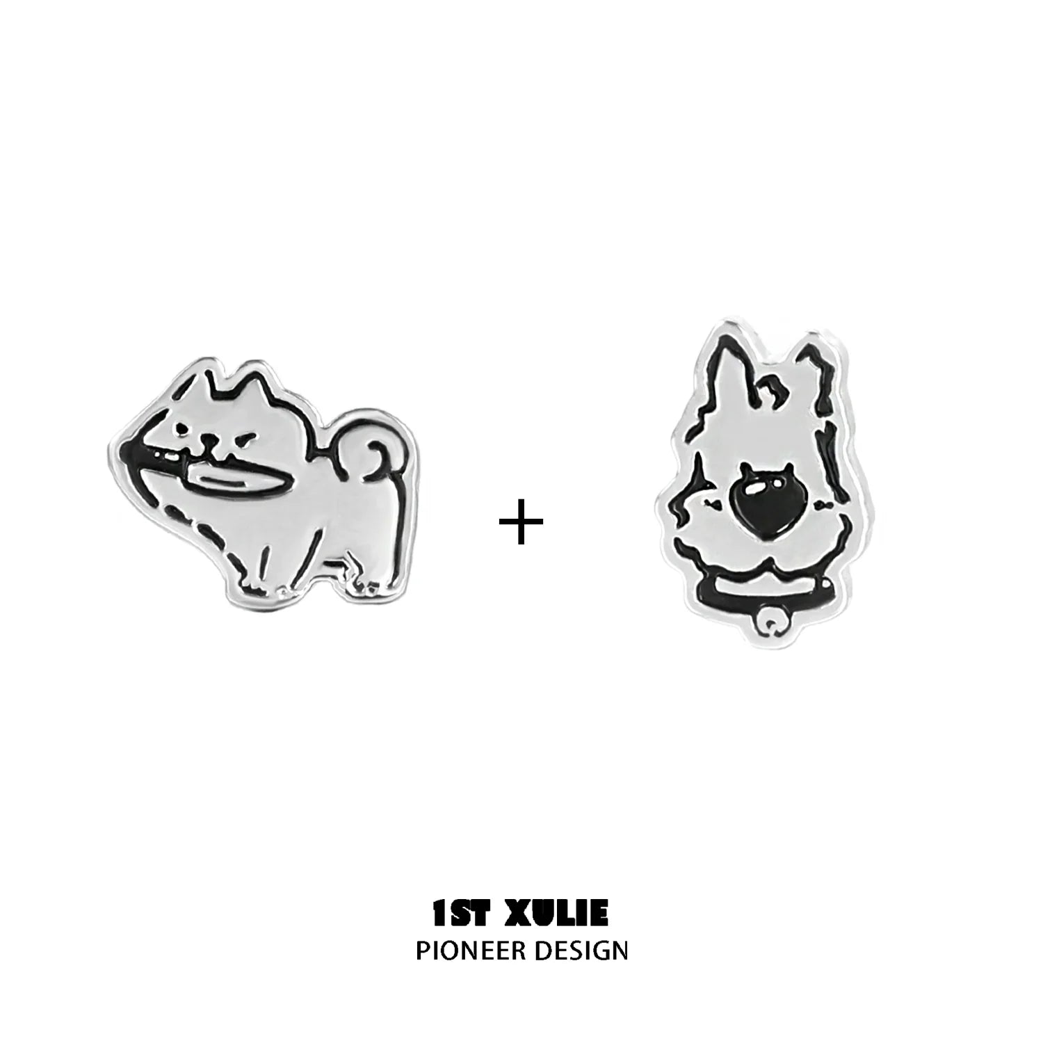 Cute puppy earrings in silver featuring playful dog designs from 1STXULIE