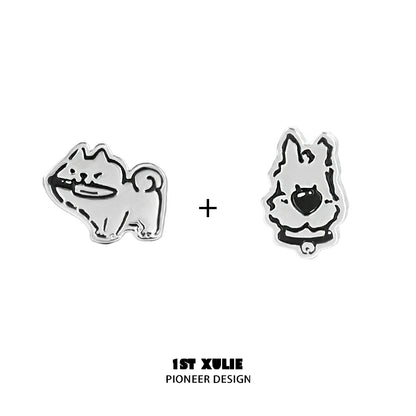 Cute puppy earrings in silver featuring playful dog designs from 1STXULIE