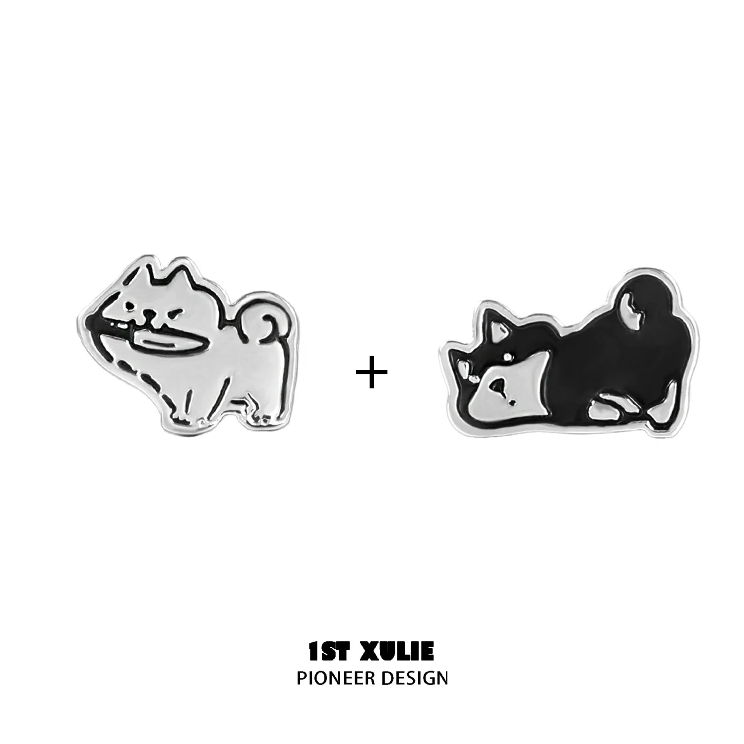 Cute puppy earrings design featuring two adorable puppy charms in playful poses