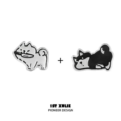 Cute puppy earrings design featuring two adorable puppy charms in playful poses