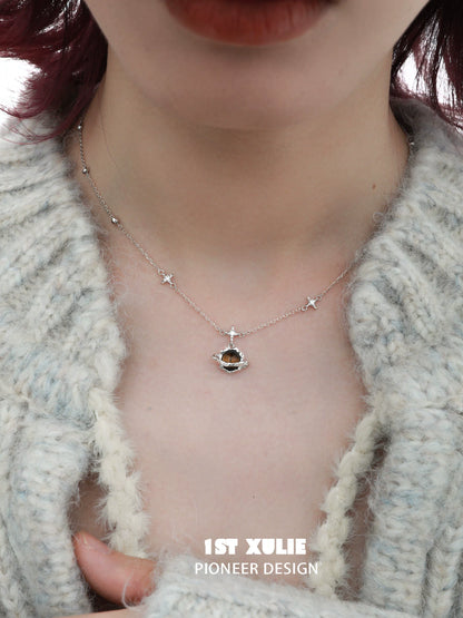 1STXULIE desert planet necklace with star accents and a unique gemstone centerpiece