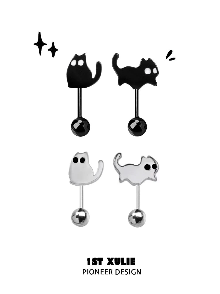 1ST XULIE Devil Cat Earrings in Black and White with Unique Cat Silhouettes
