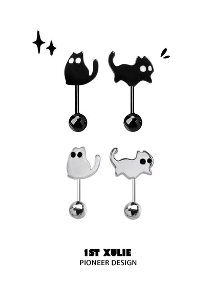 1ST XULIE Devil Cat Earrings in Black and White with Unique Cat Silhouettes