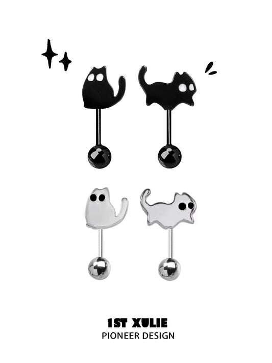 1ST XULIE Devil Cat Earrings in Black and White with Unique Cat Silhouettes