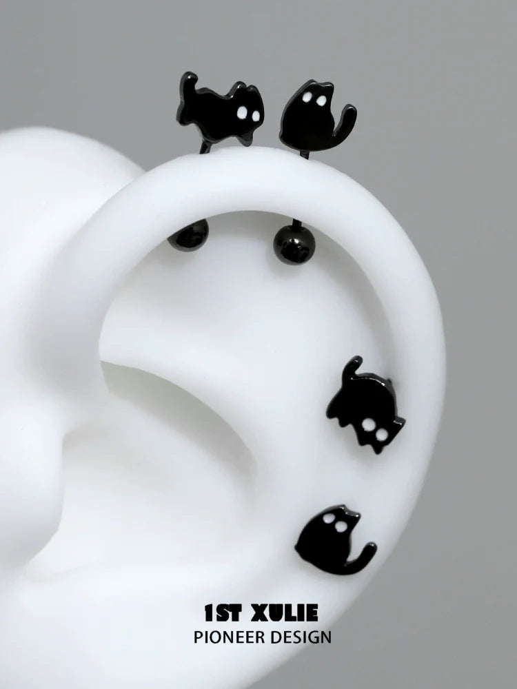 Unique devil cat earrings featuring playful black cat designs for stylish accessory lovers