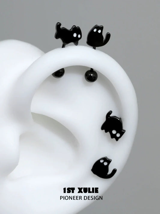 Unique devil cat earrings featuring playful black cat designs for stylish accessory lovers