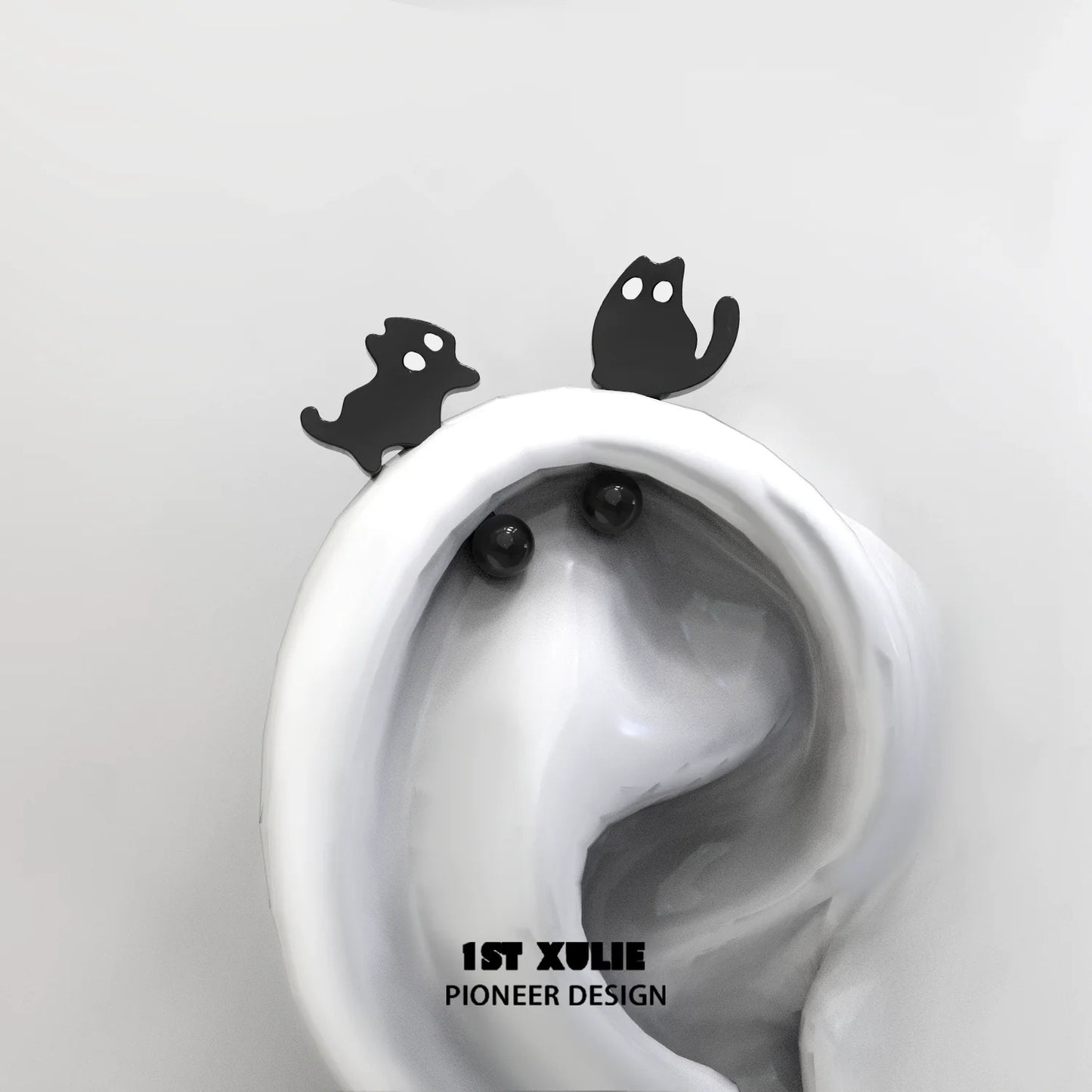 Devil cat earrings by 1STXULIE featuring playful black cat designs with unique ear shapes