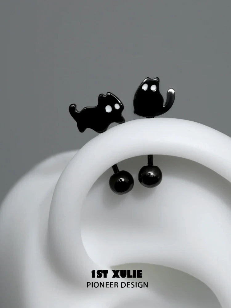 Cute devil cat earrings by 1STXULIE with black cat design and playful features for animal lovers