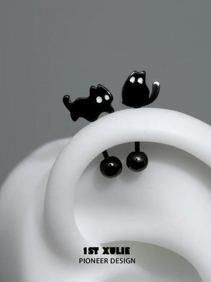 Cute devil cat earrings by 1STXULIE with black cat design and playful features for animal lovers