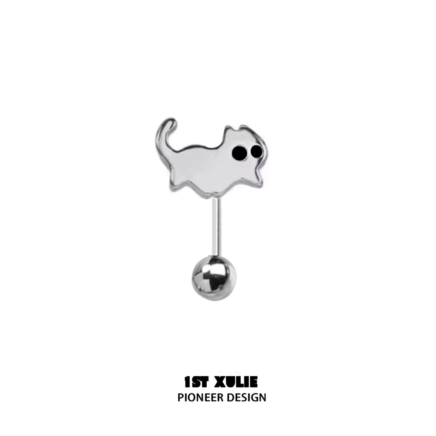 Stylish devil cat earrings featuring a playful cat design with a shiny finish