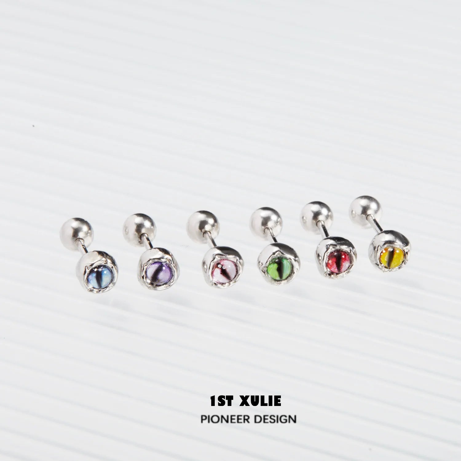 1ST XULIE Devil Eye Stud Earrings in various colors including blue, purple, green, red, and yellow